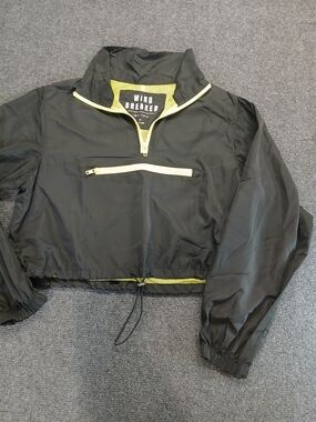 Love Tree Black Cropped 1/4 Zip  Windbreaker with Yellow Accents Sz Med.